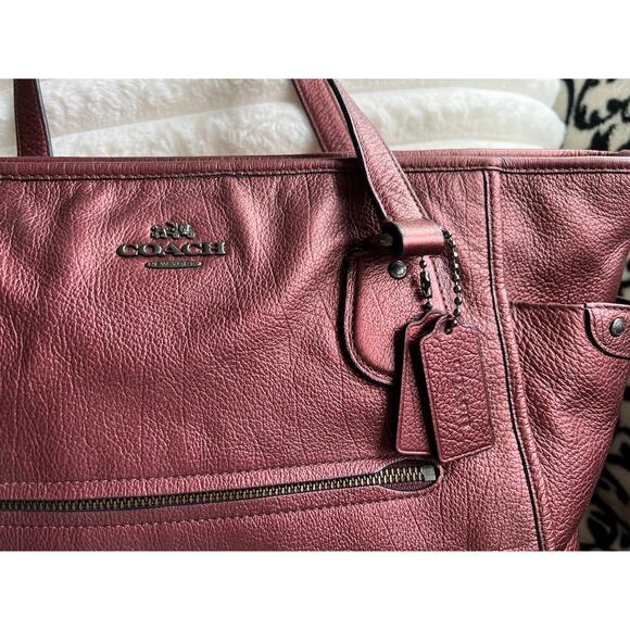 Coach Mickie Tote in Burgundy Metallic Leather - Picture 3 of 12